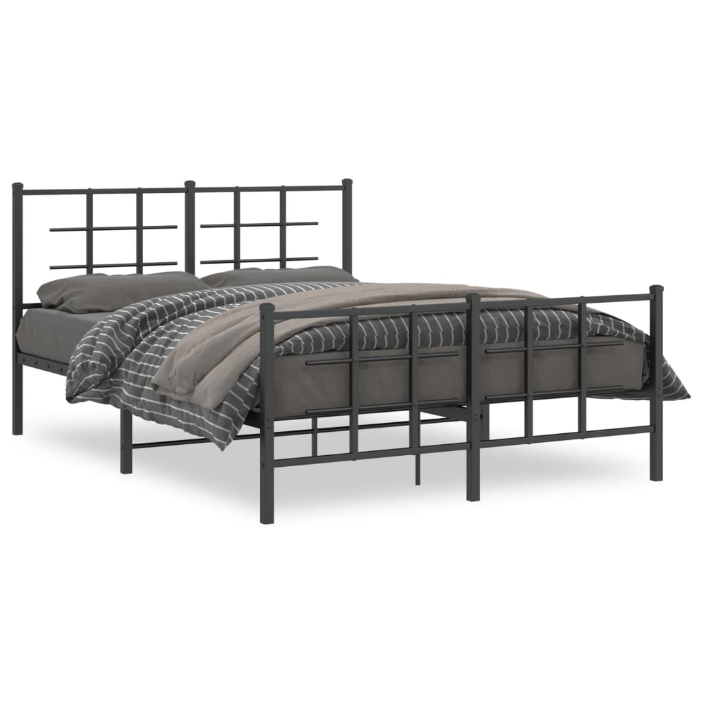 Metal Bed Frame without Mattress with Footboard Black 140x190cm