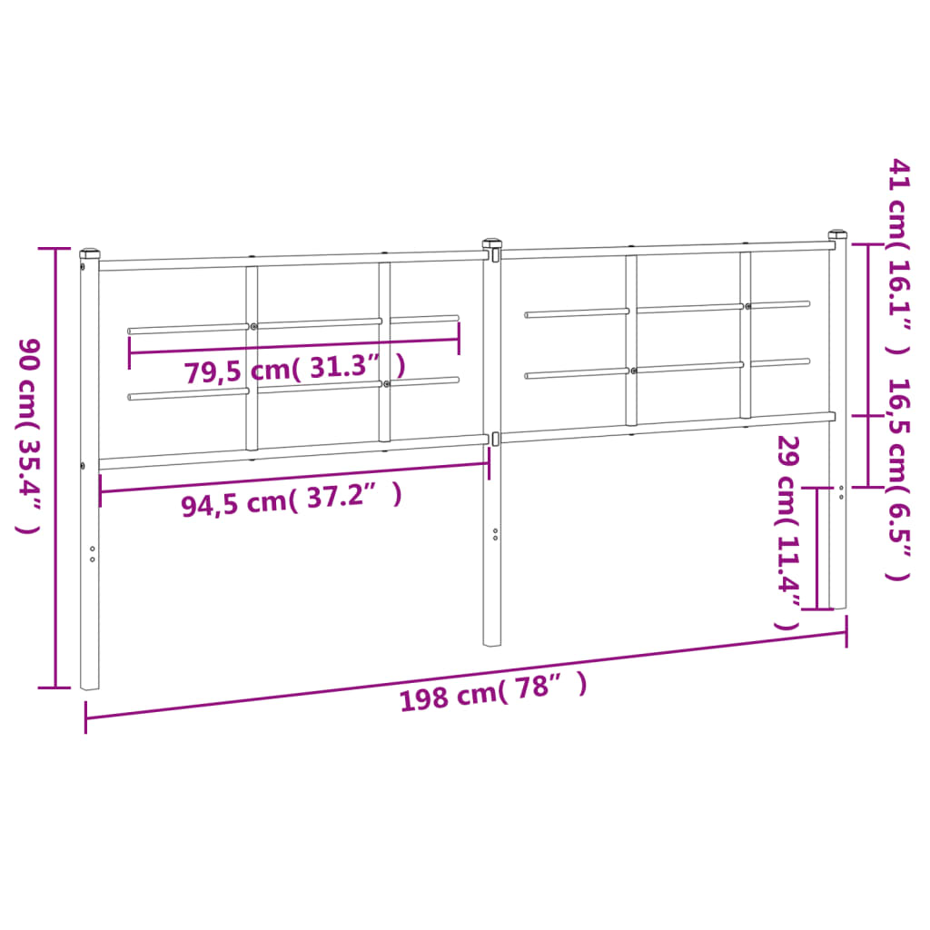 Metal Headboard Black 193 cm