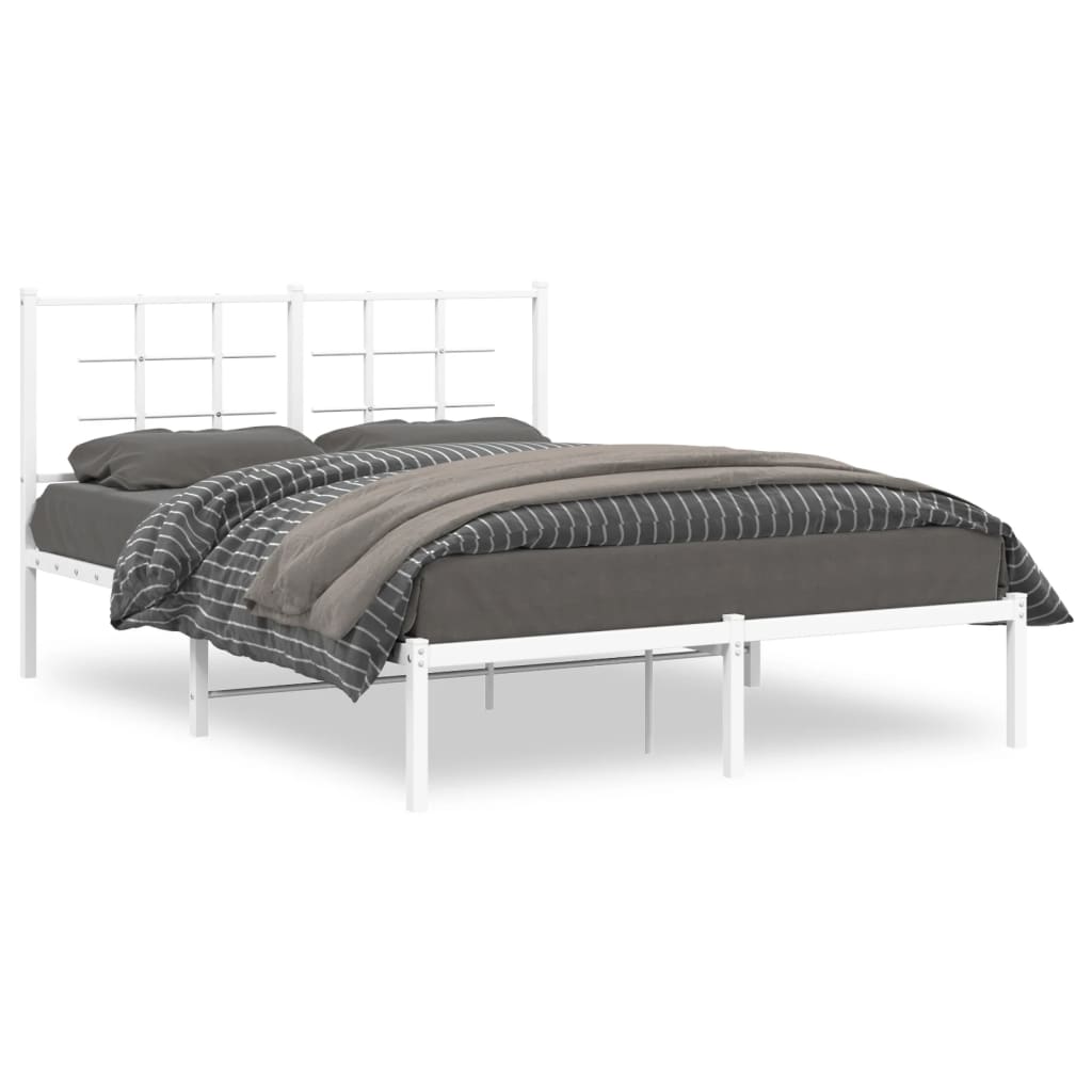 Metal Bed Frame without Mattress with Headboard White 135x190cm