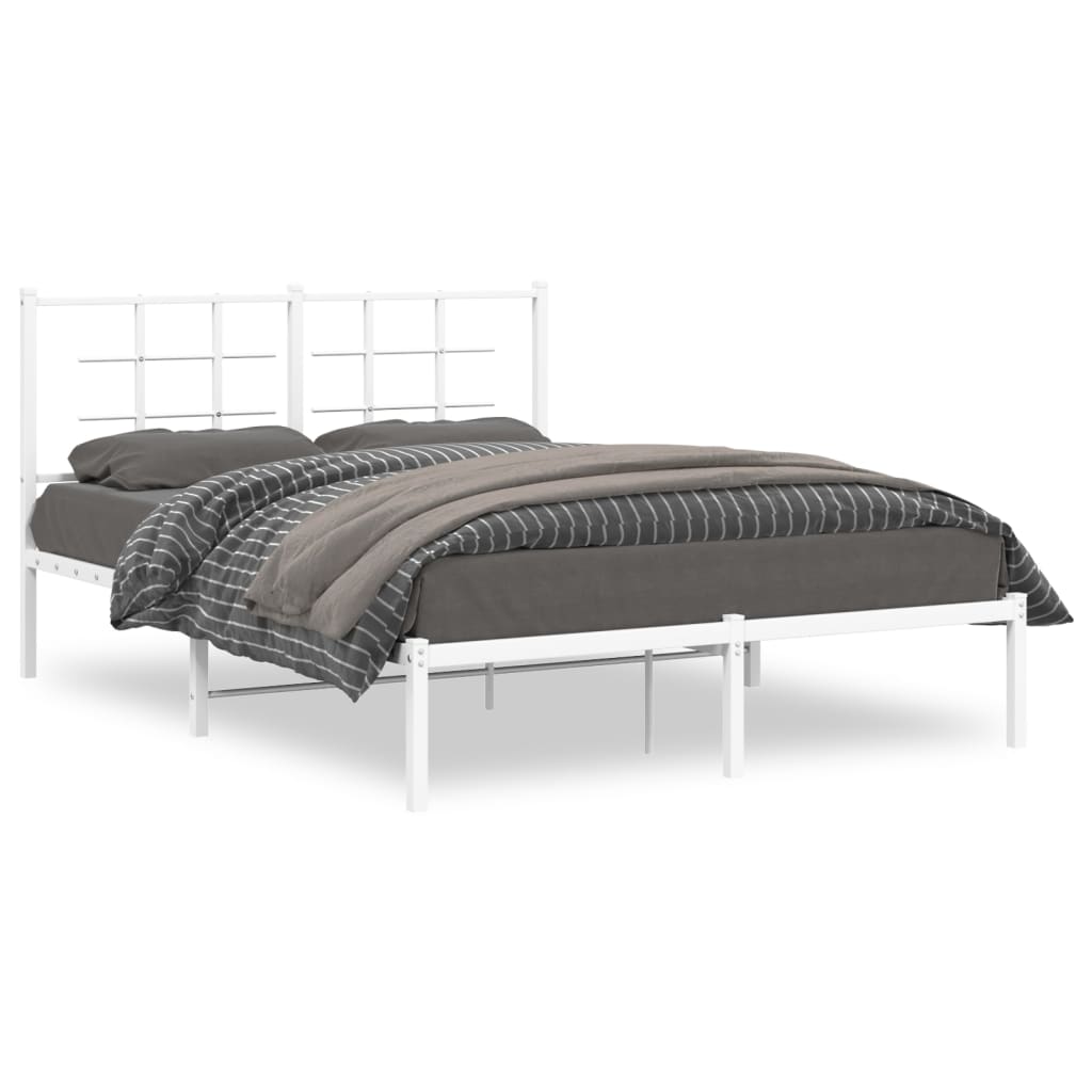 Metal Bed Frame without Mattress with Headboard White 140x190cm