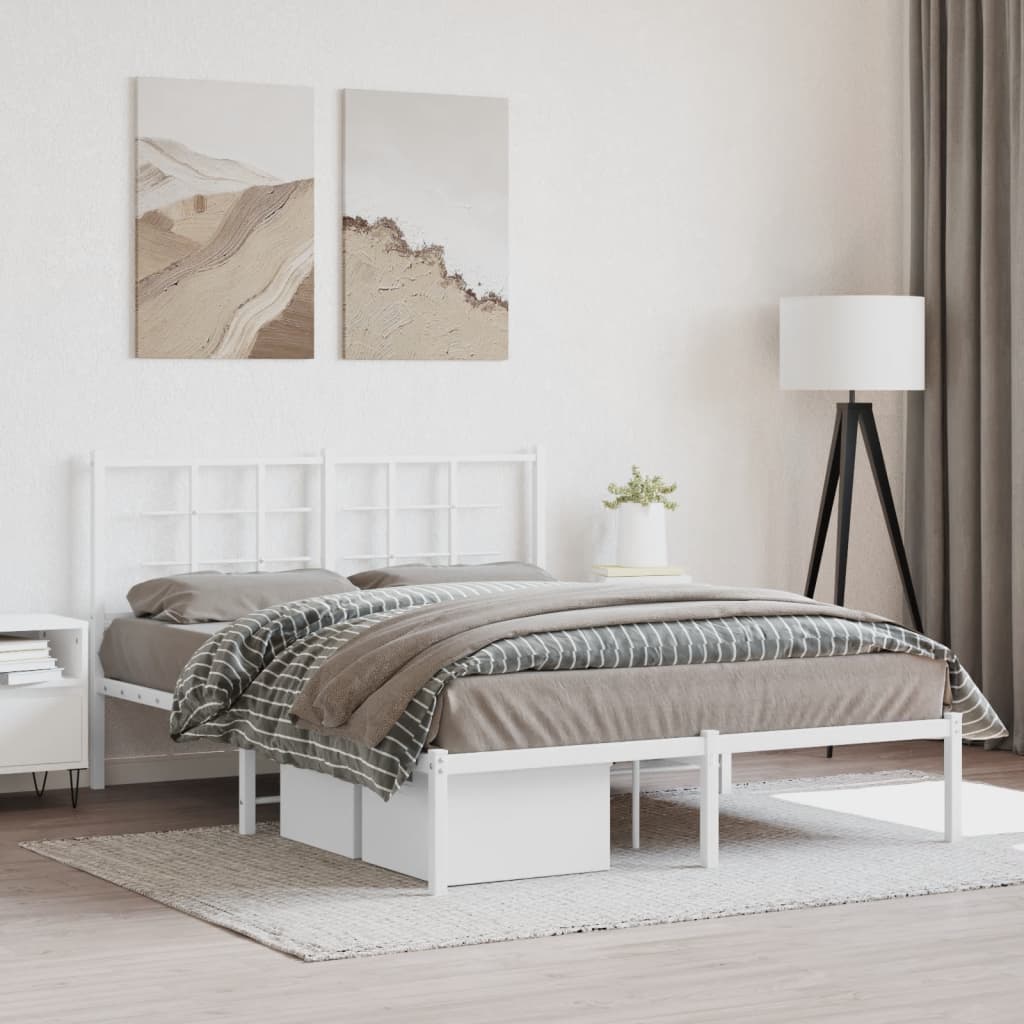 Metal Bed Frame without Mattress with Headboard White 140x190cm