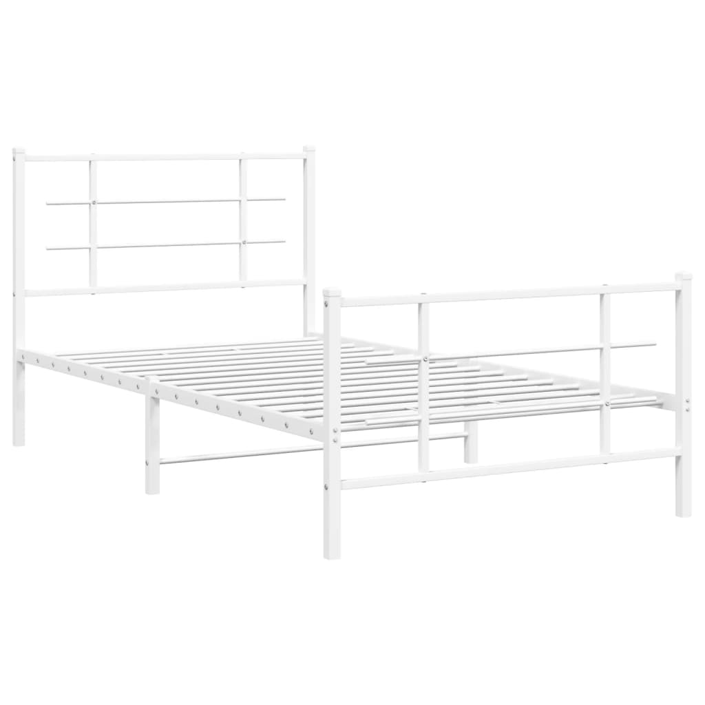 Metal Bed Frame without Mattress with Footboard White 100x200cm