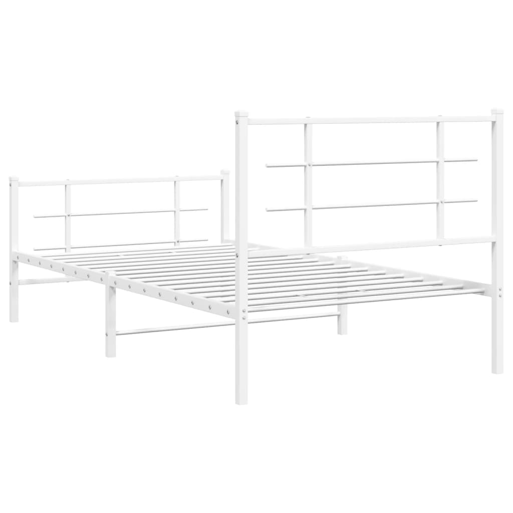 Metal Bed Frame without Mattress with Footboard White 100x200cm