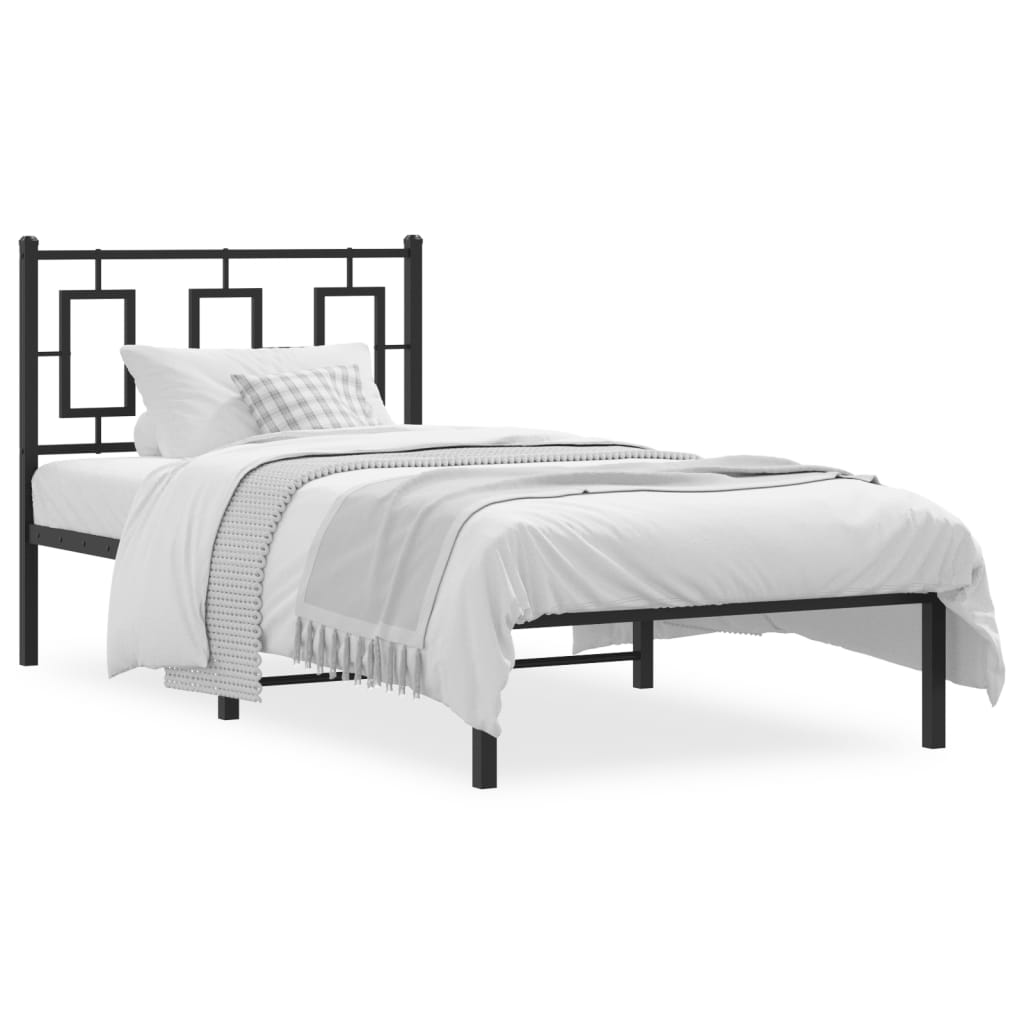 Metal Bed Frame without Mattress with Headboard Black 90x200cm