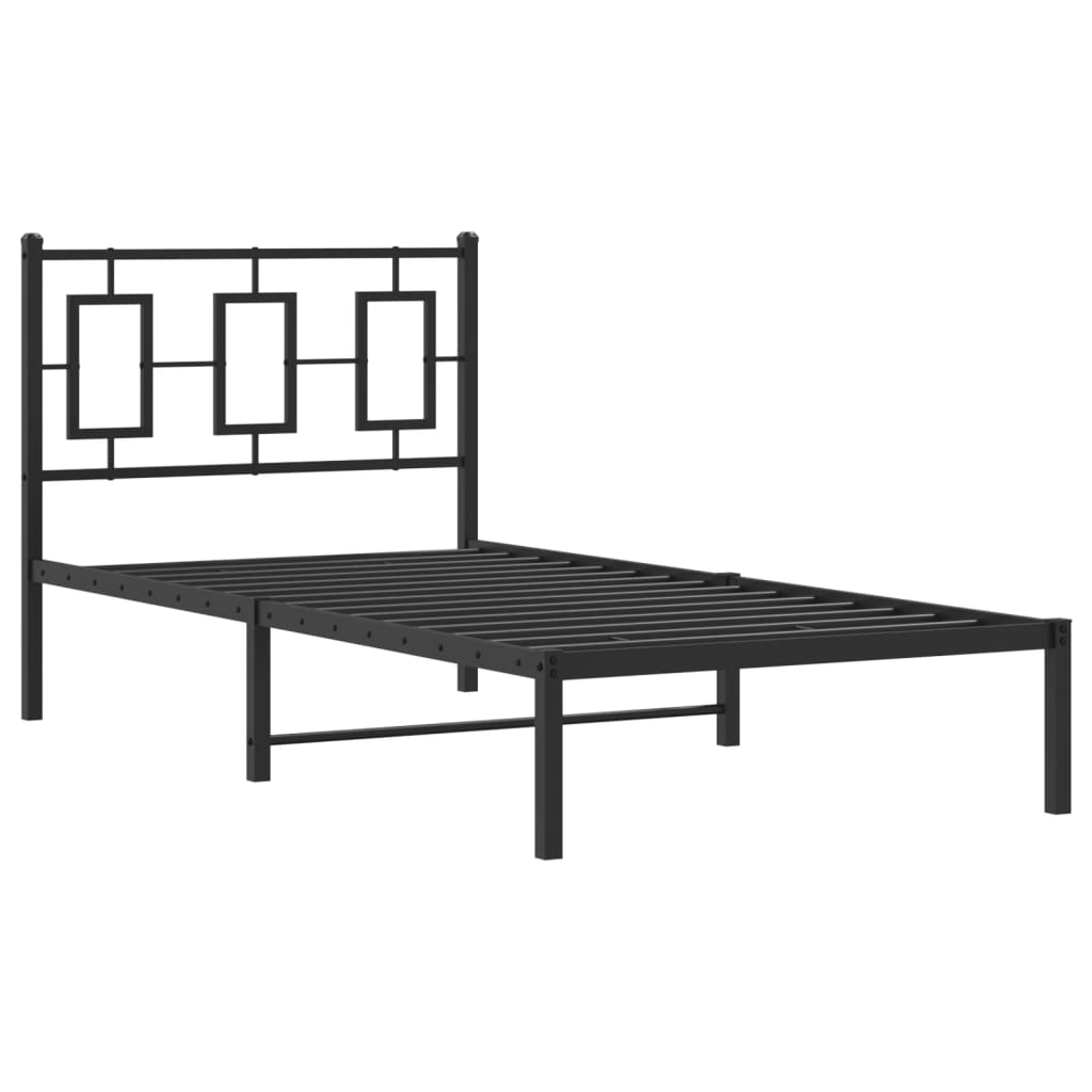 Metal Bed Frame without Mattress with Headboard Black 90x200cm