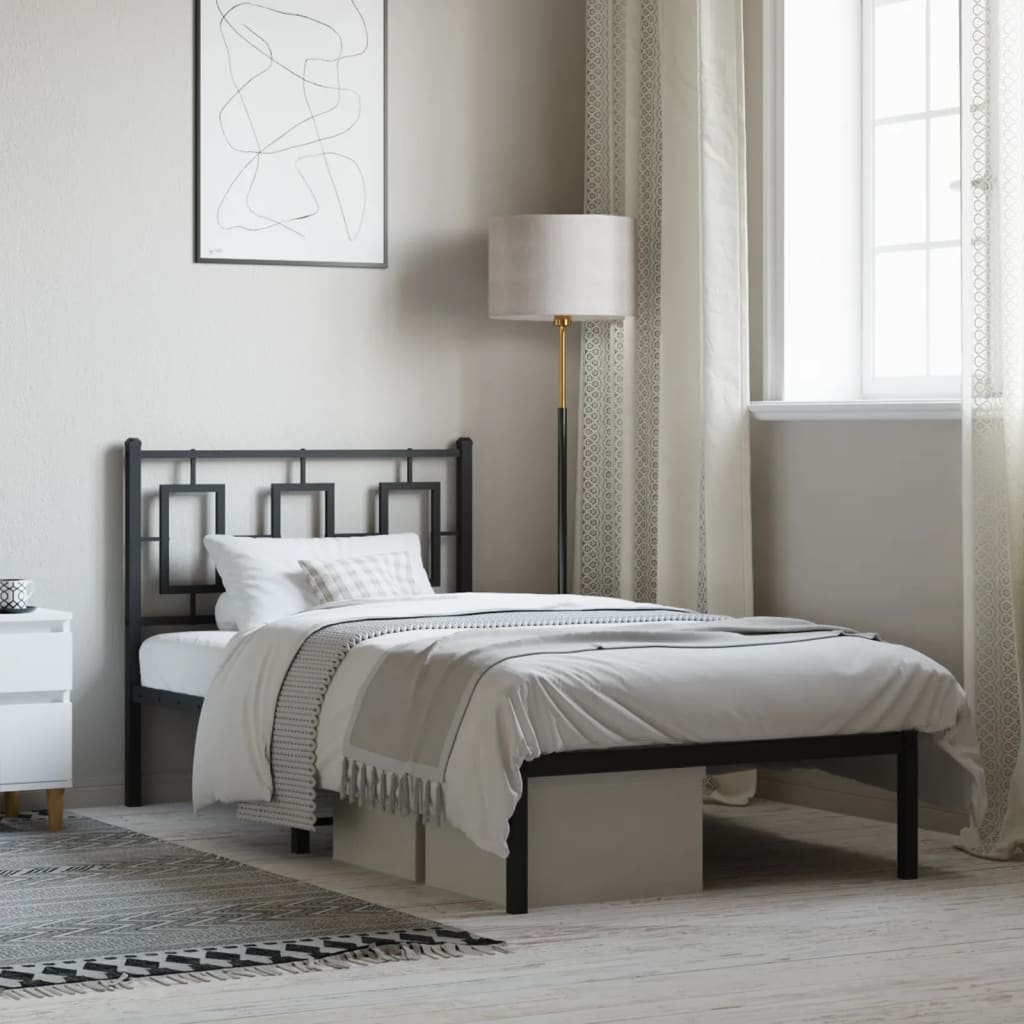 Metal Bed Frame without Mattress with Headboard Black 90x200cm