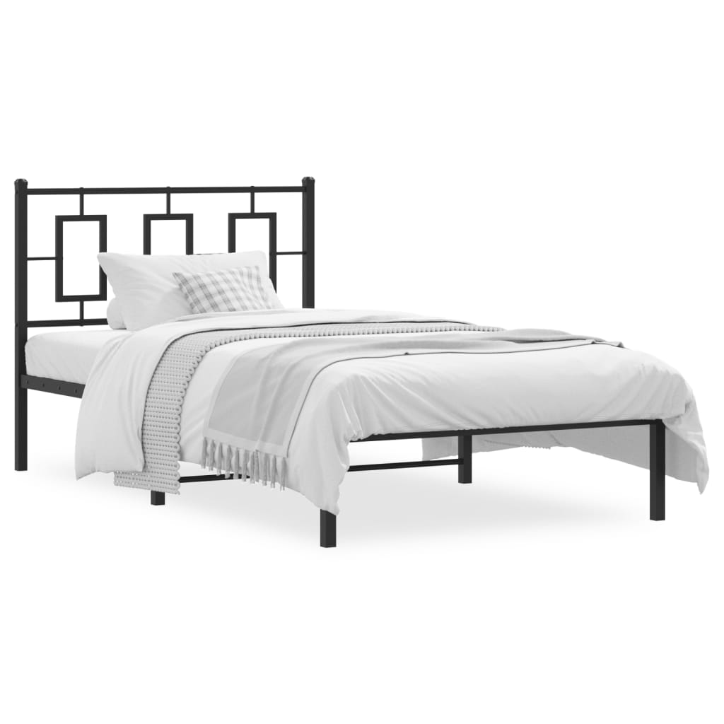 Metal Bed Frame without Mattress with Headboard Black 100x190cm
