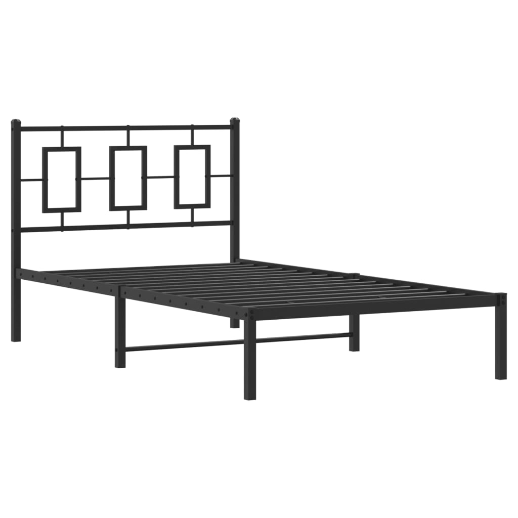 Metal Bed Frame without Mattress with Headboard Black 100x190cm