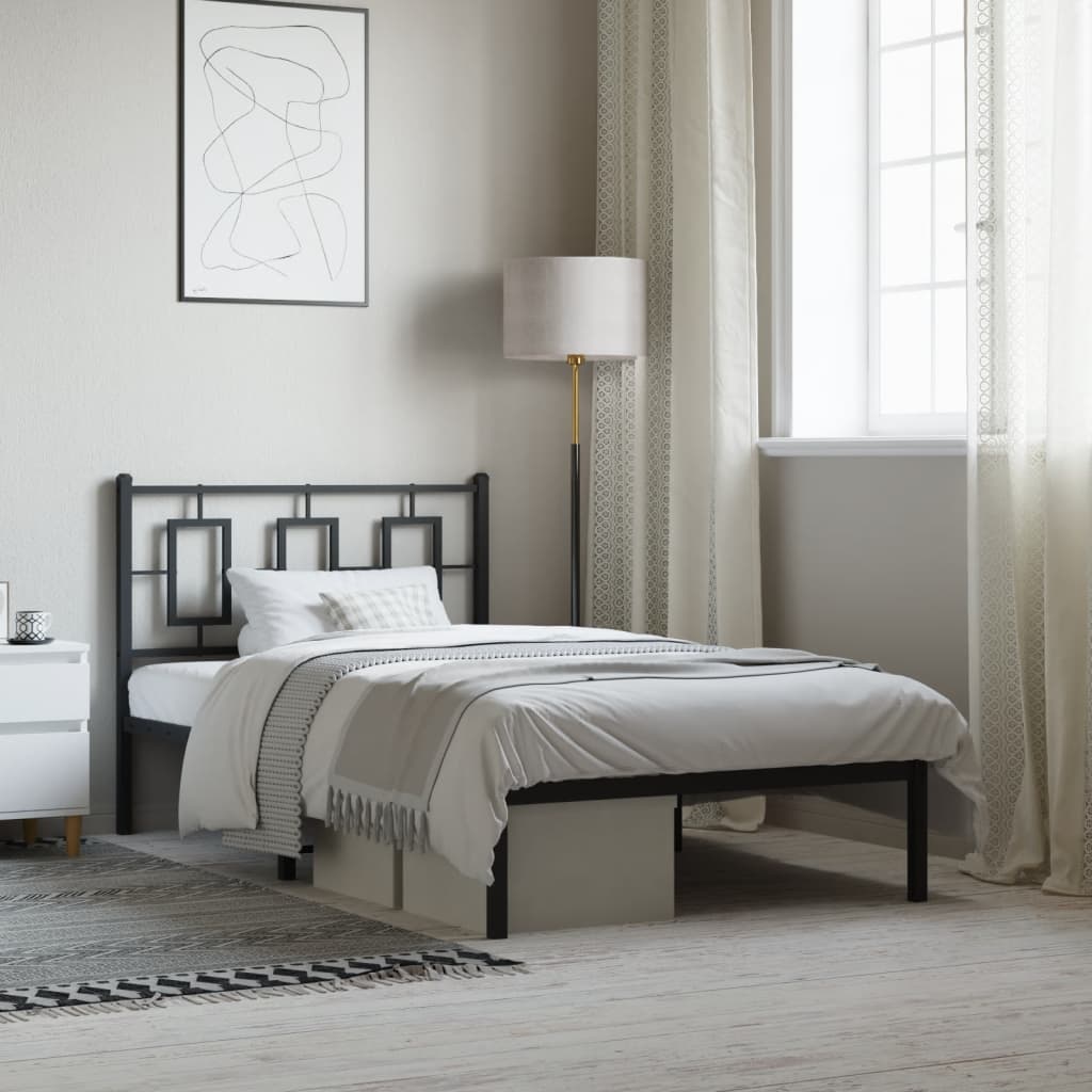 Metal Bed Frame without Mattress with Headboard Black 100x190cm
