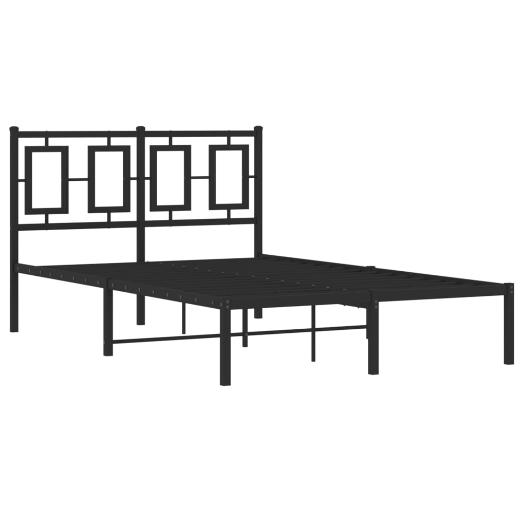 Metal Bed Frame without Mattress with Headboard Black 120x190cm