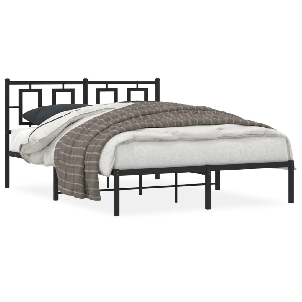 Metal Bed Frame without Mattress with Headboard Black 135x190cm