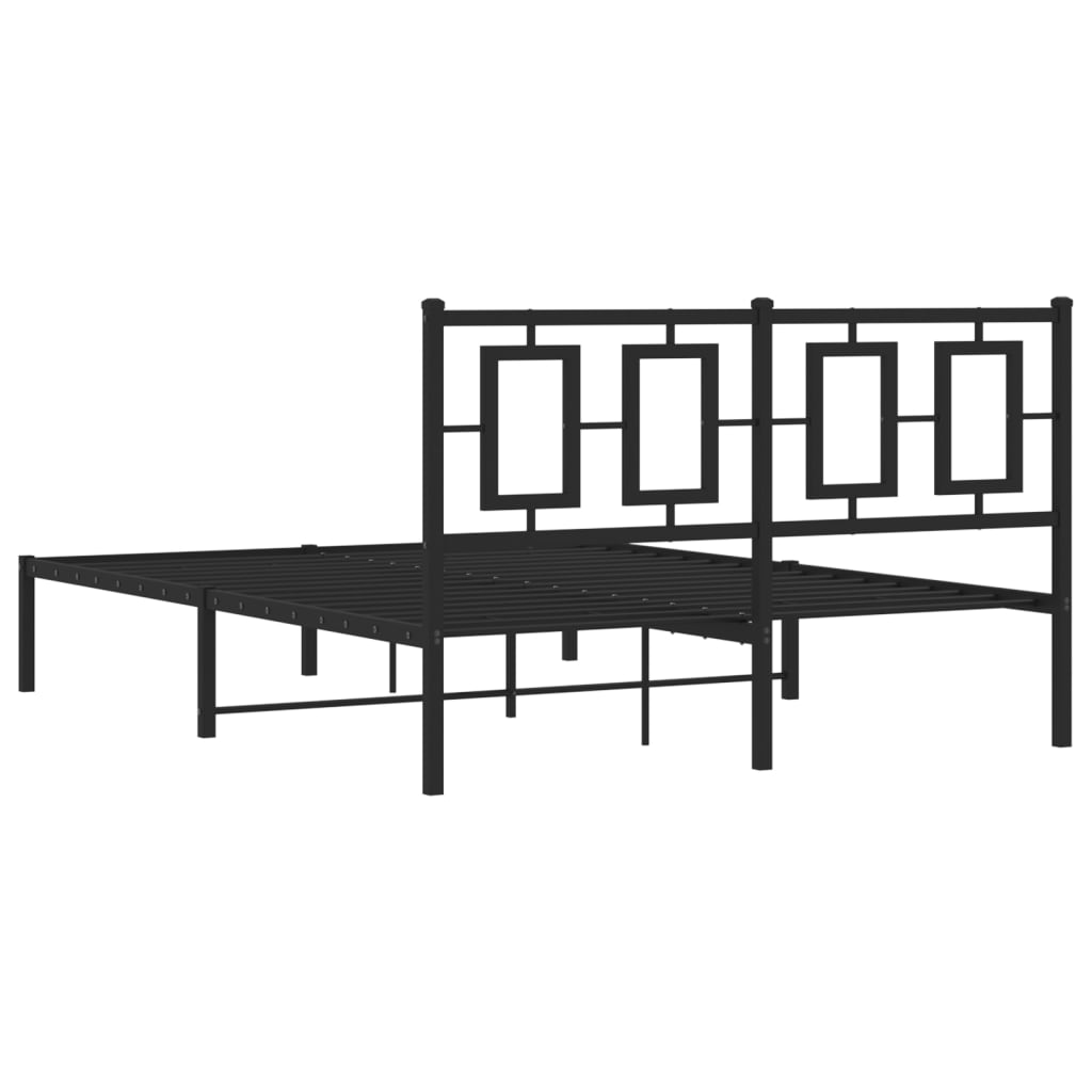 Metal Bed Frame without Mattress with Headboard Black 135x190cm