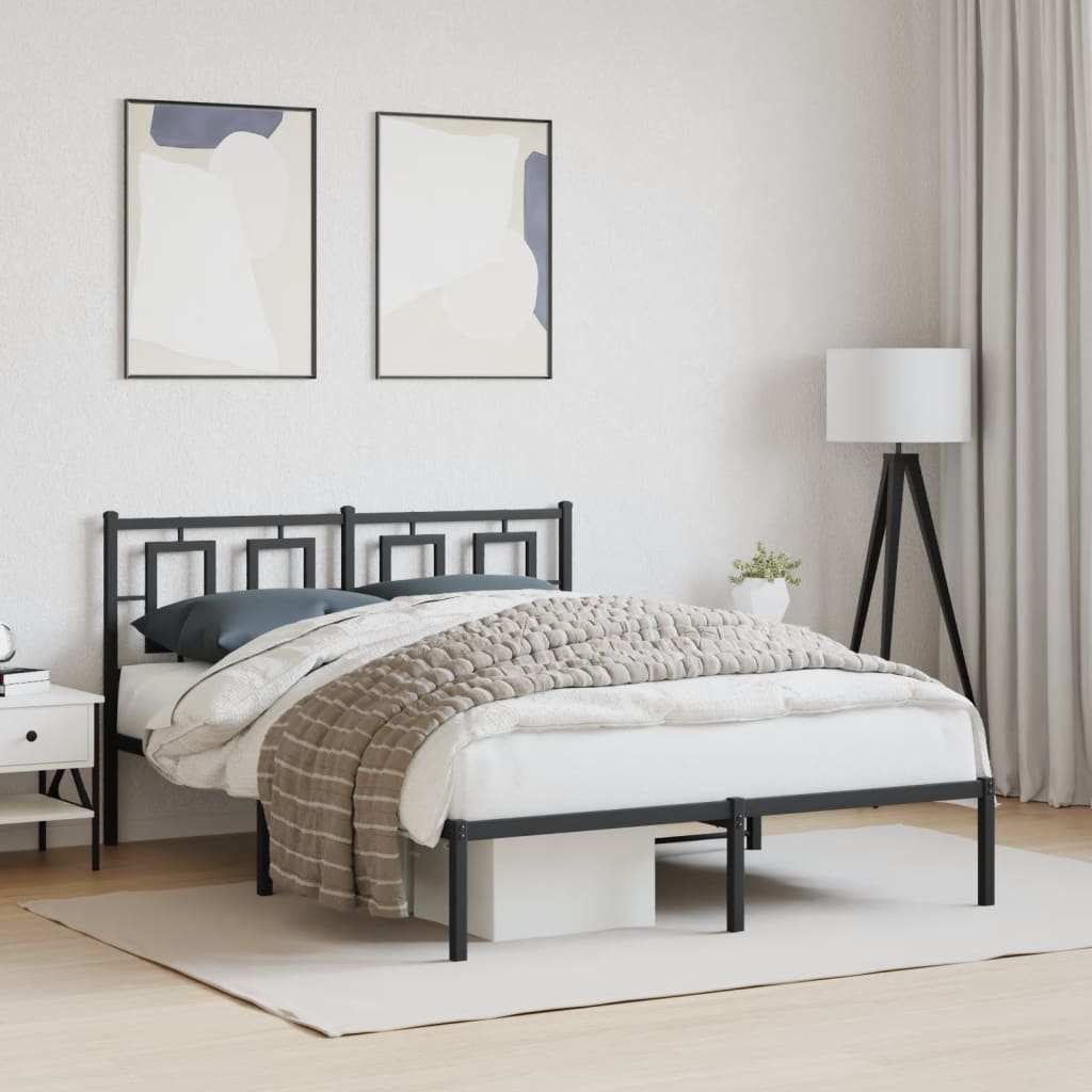 Metal Bed Frame without Mattress with Headboard Black 135x190cm
