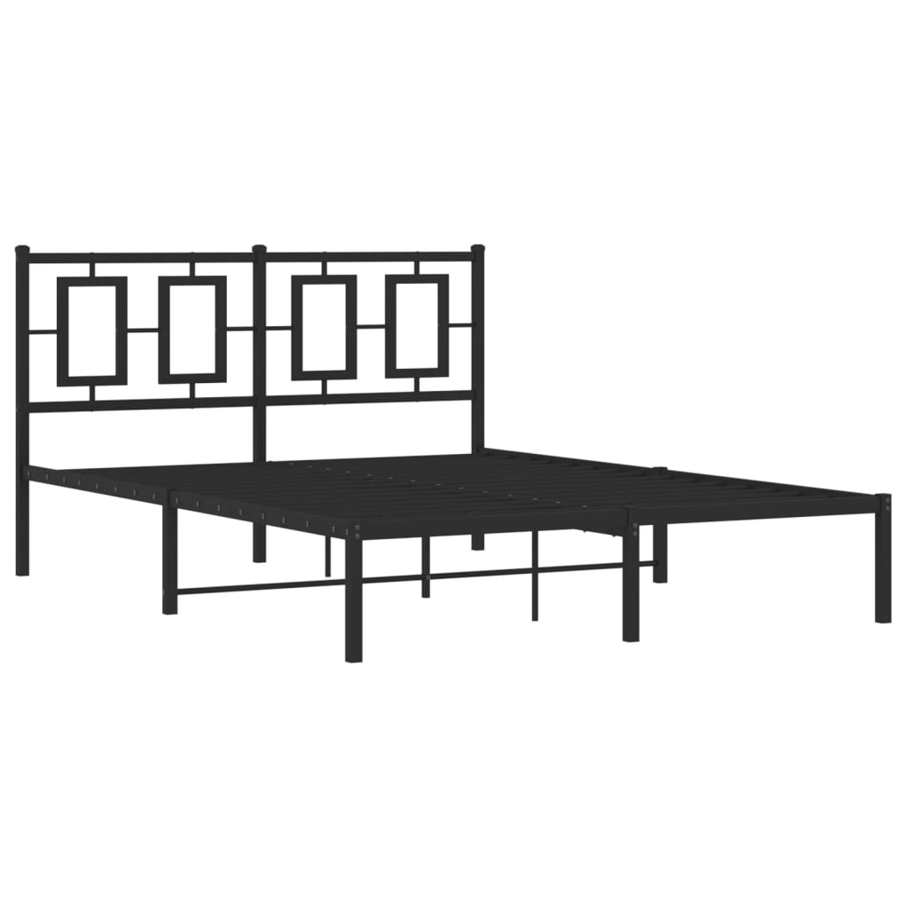 Metal Bed Frame without Mattress with Headboard Black 140x190cm