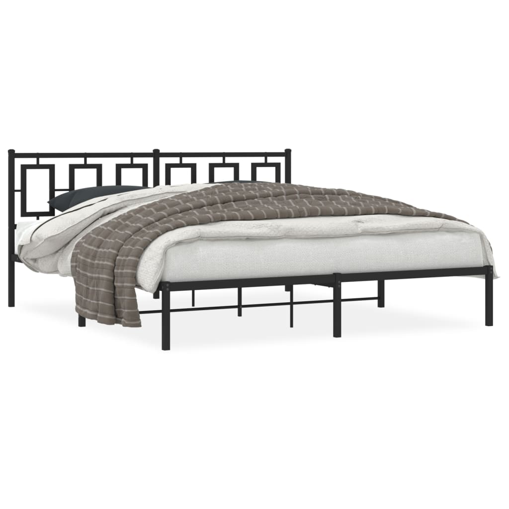 Metal Bed Frame without Mattress with Headboard Black 180x200cm