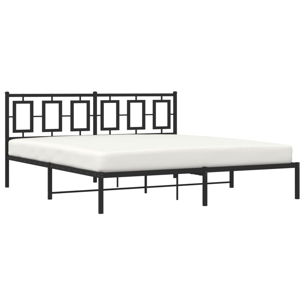 Metal Bed Frame without Mattress with Headboard Black 180x200cm