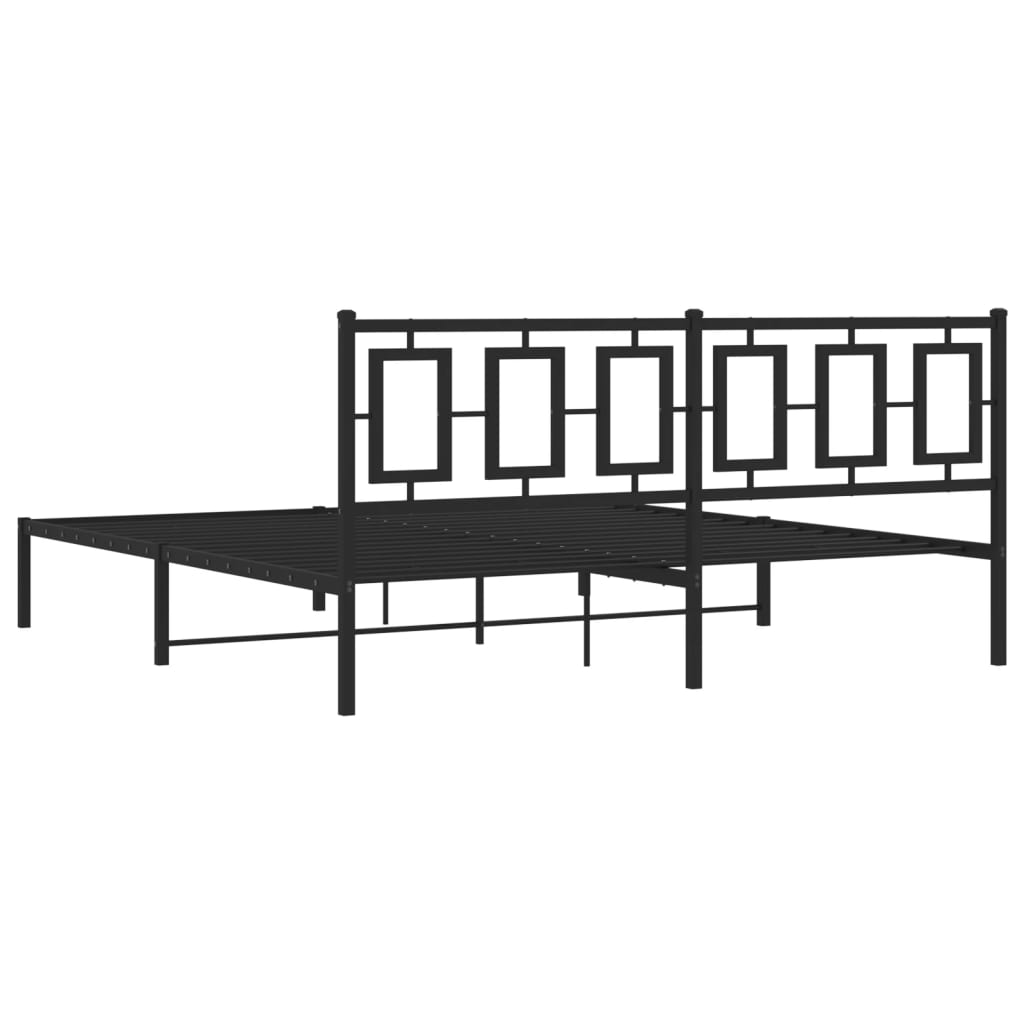 Metal Bed Frame without Mattress with Headboard Black 180x200cm