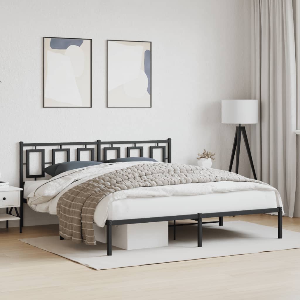 Metal Bed Frame without Mattress with Headboard Black 180x200cm
