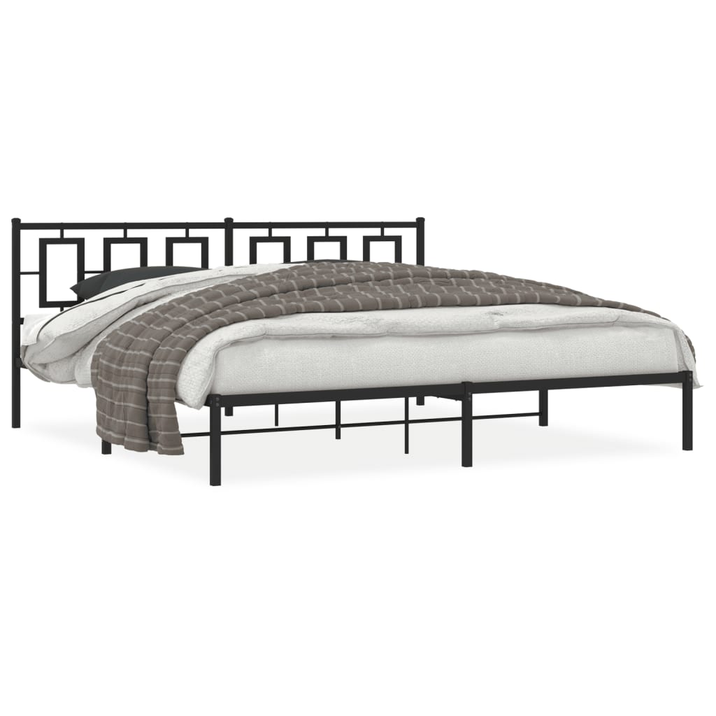 Metal Bed Frame without Mattress with Headboard Black 193x203cm