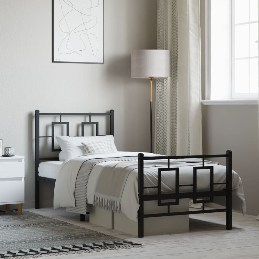 Metal Bed Frame without Mattress with Footboard Black 75x190cm