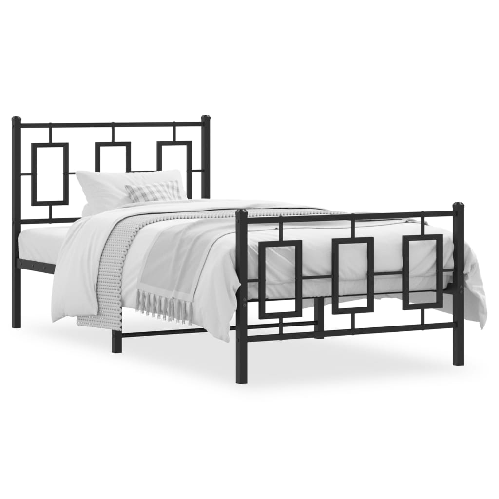 Metal Bed Frame without Mattress with Footboard Black 90x190cm
