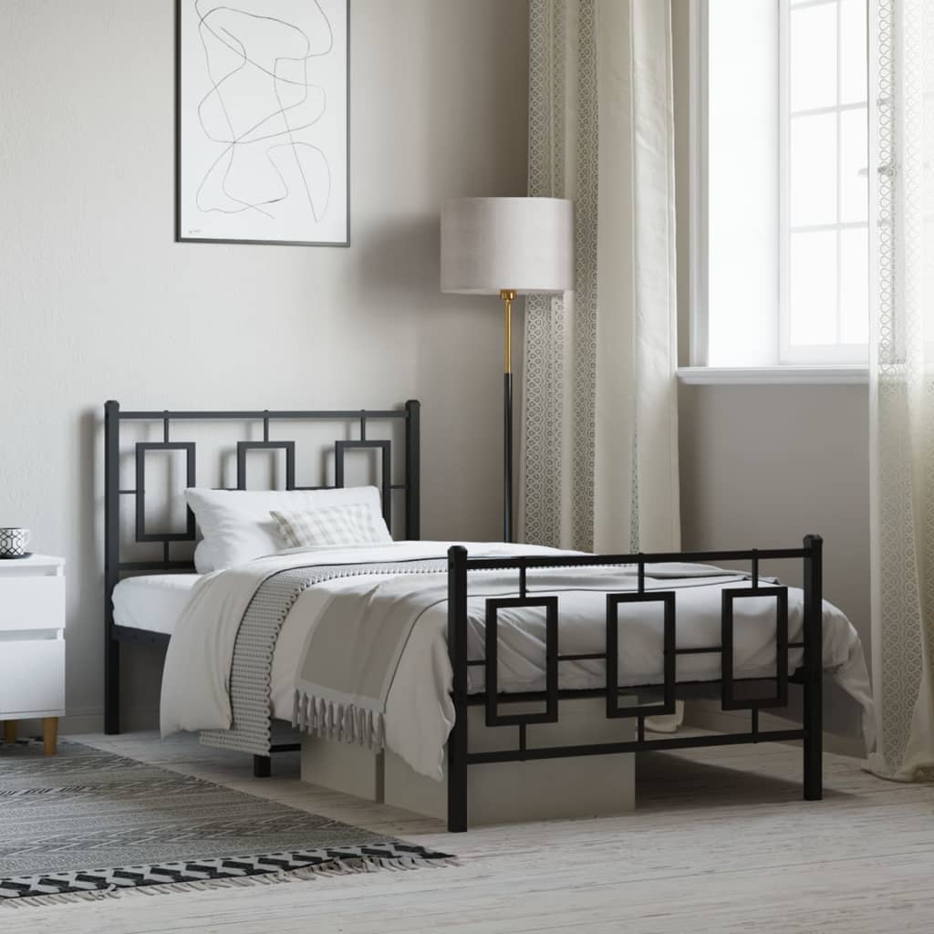 Metal Bed Frame without Mattress with Footboard Black 90x190cm