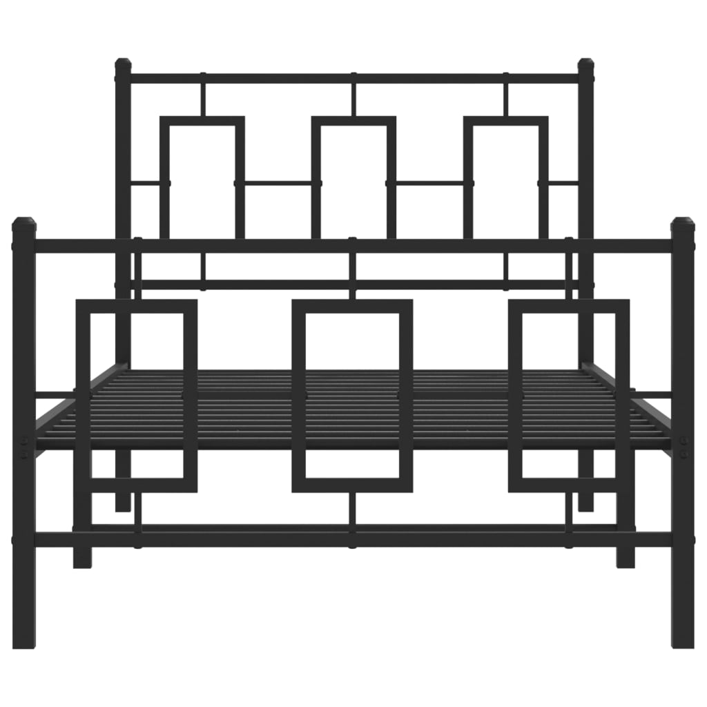 Metal Bed Frame without Mattress with Footboard Black 90x190cm