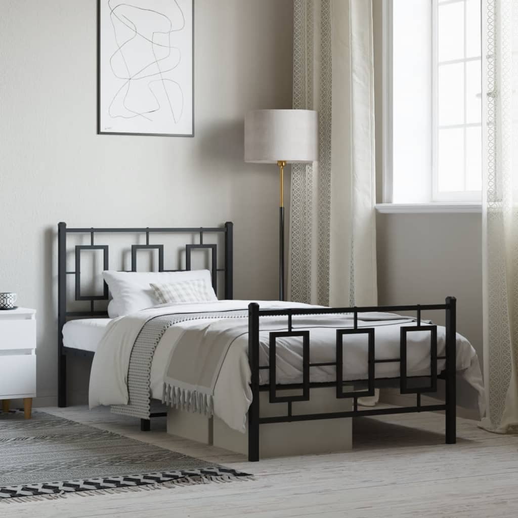Metal Bed Frame without Mattress with Footboard Black 90x200cm