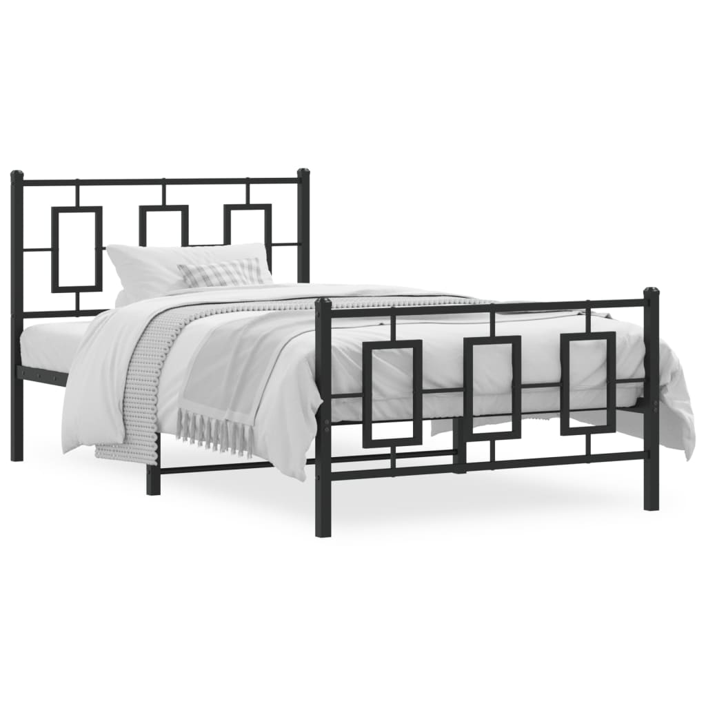 Metal Bed Frame without Mattress with Footboard Black 100x200cm