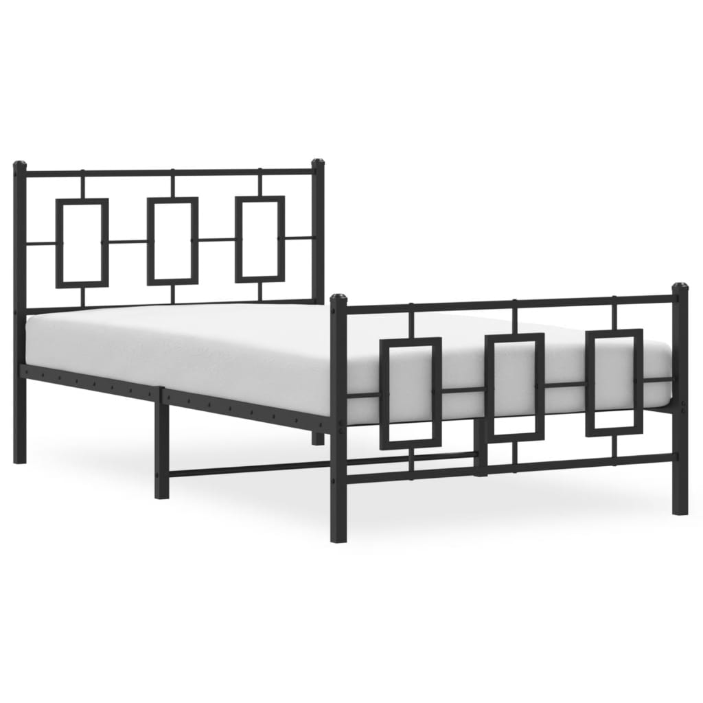 Metal Bed Frame without Mattress with Footboard Black 100x200cm