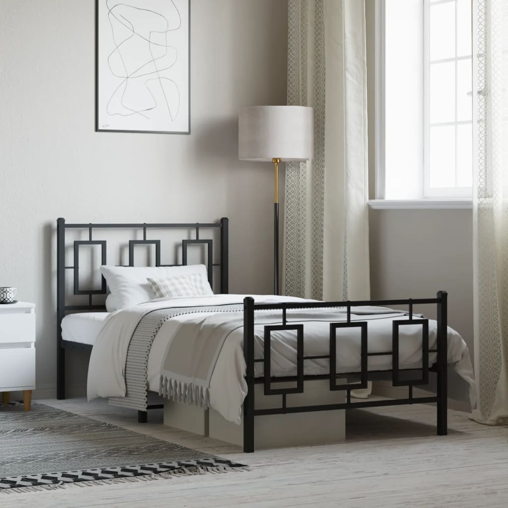 Metal Bed Frame without Mattress with Footboard Black 100x200cm