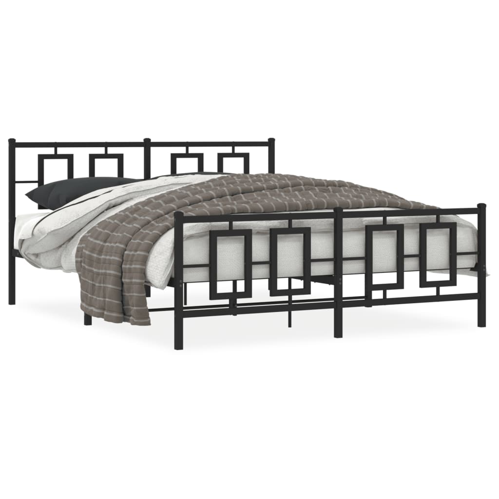 Metal Bed Frame without Mattress with Footboard Black 160x200cm