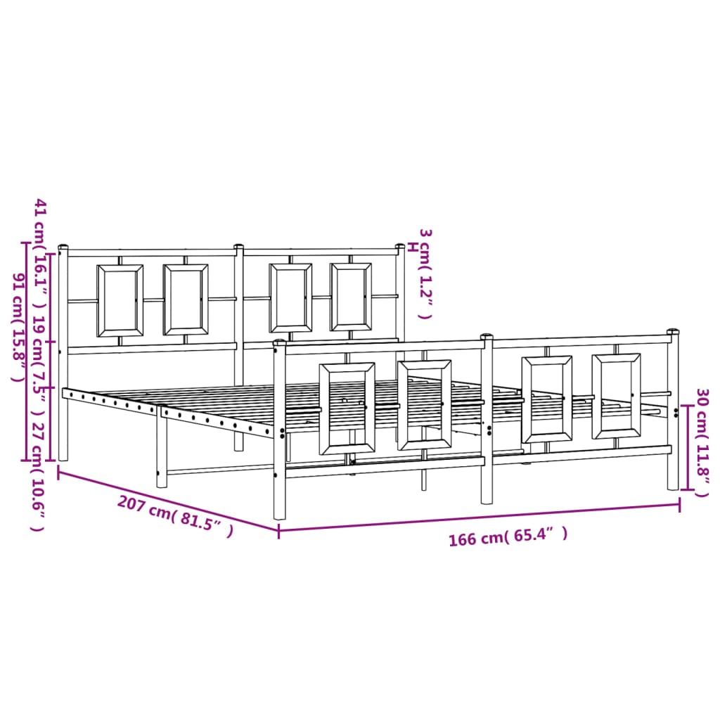 Metal Bed Frame without Mattress with Footboard Black 160x200cm