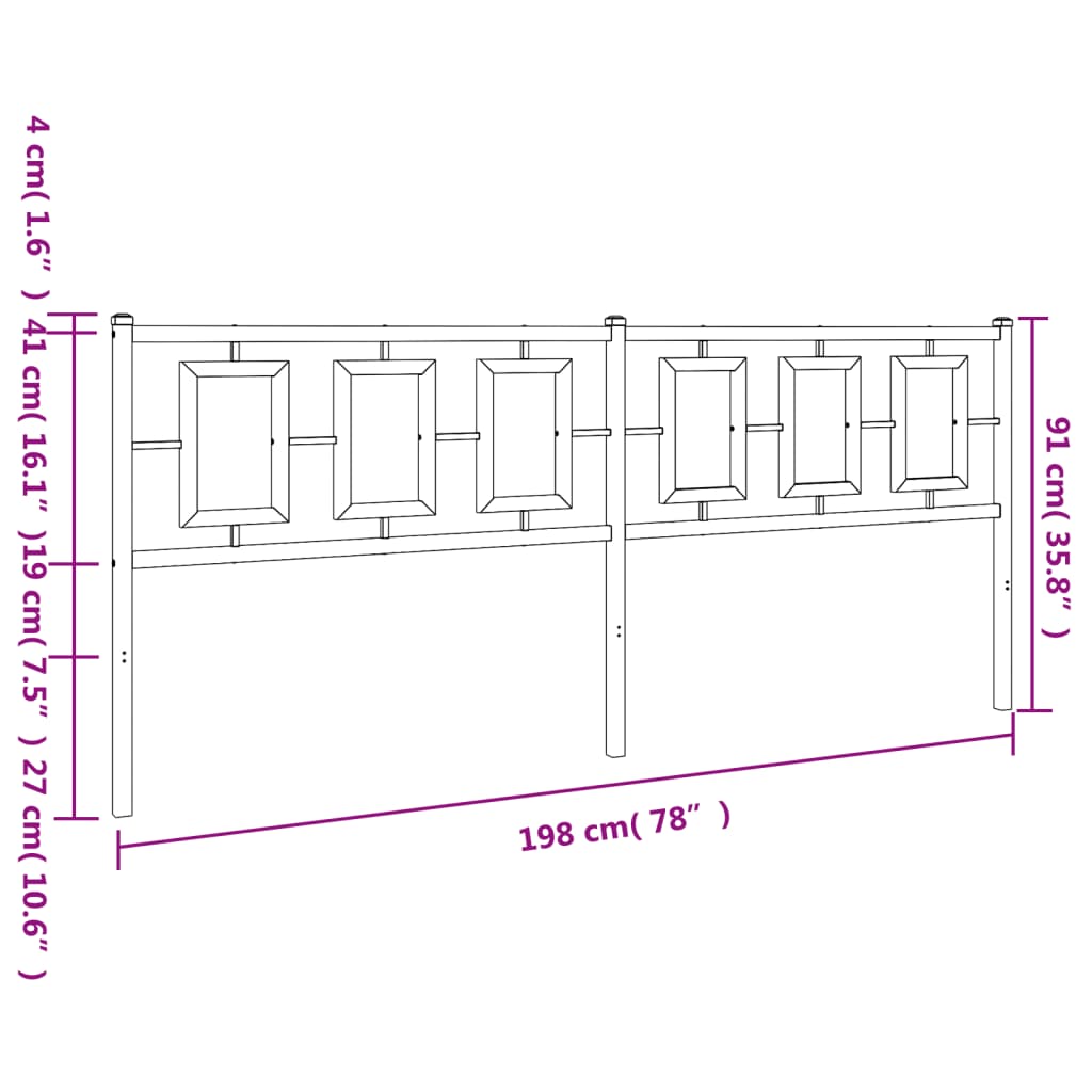 Metal Headboard Black 193 cm