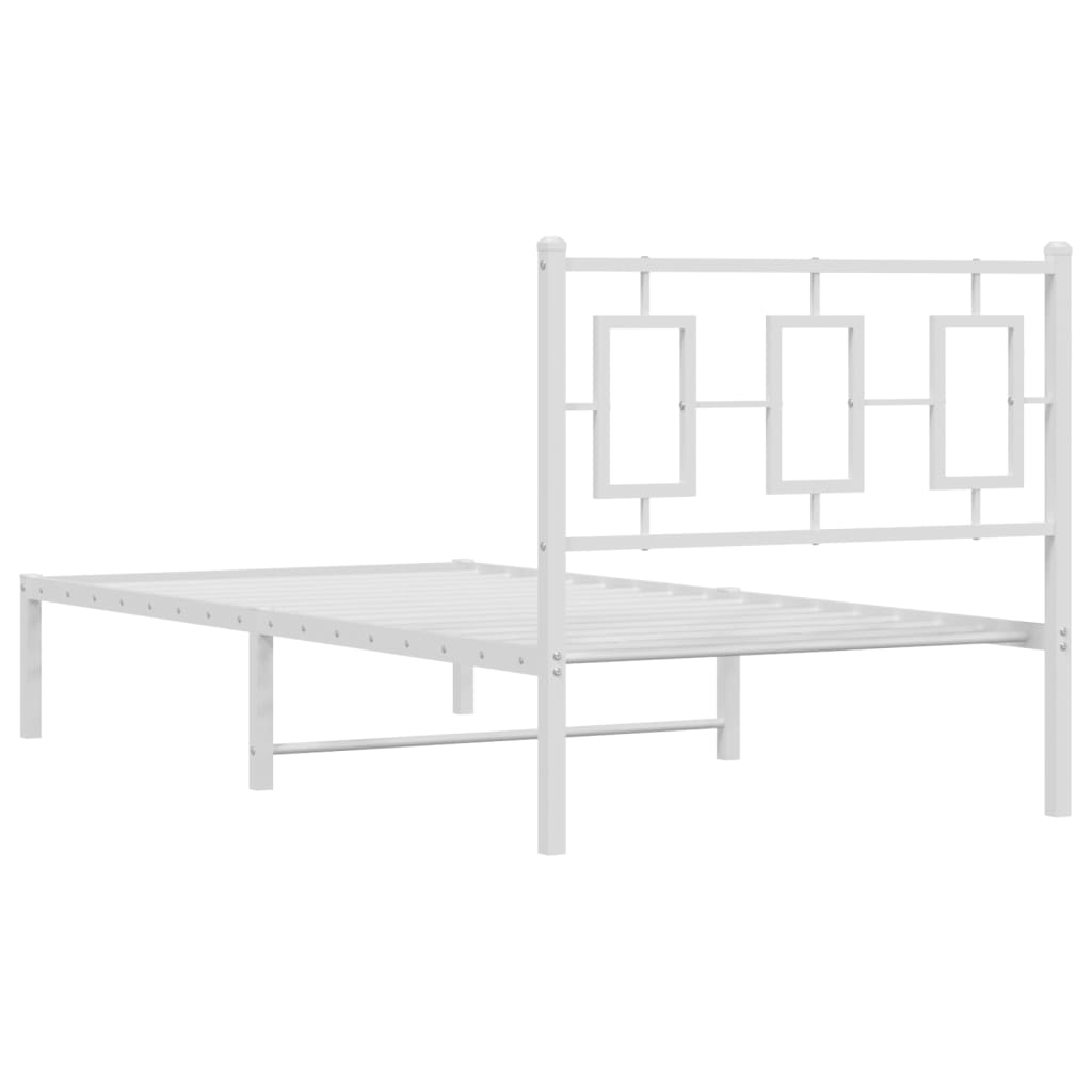 Metal Bed Frame without Mattress with Headboard White 90x190cm