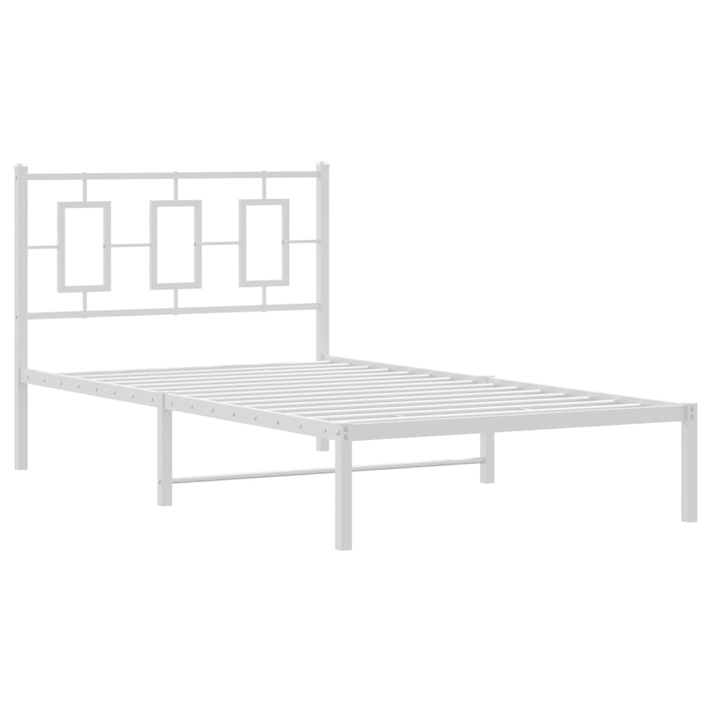 Metal Bed Frame without Mattress with Headboard White 100x200cm