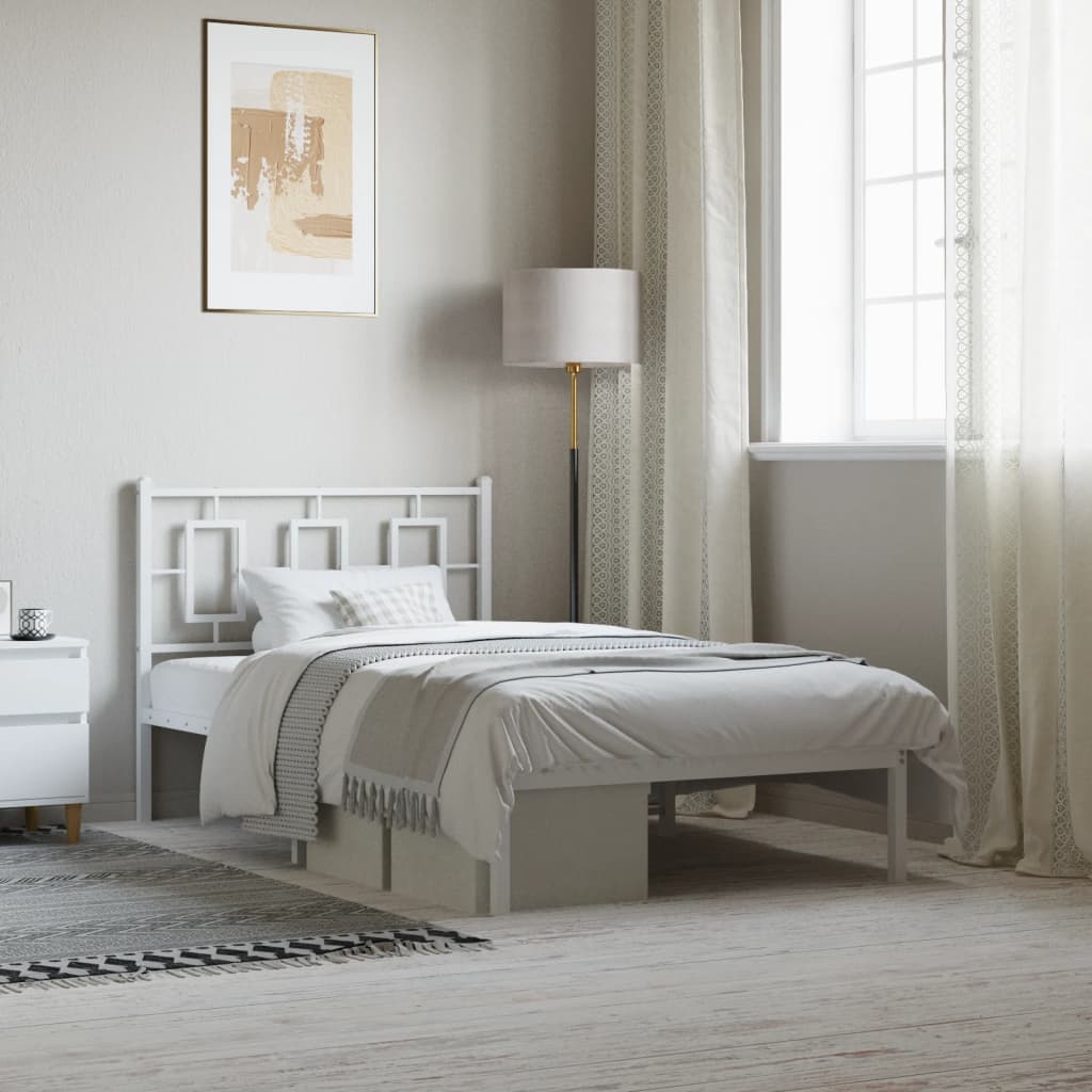 Metal Bed Frame without Mattress with Headboard White 100x200cm