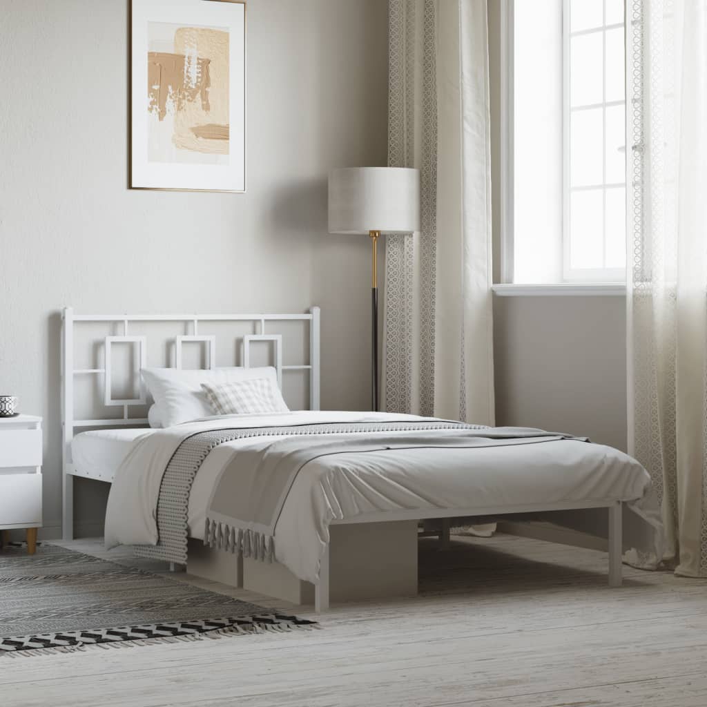 Metal Bed Frame without Mattress with Headboard White 107x203cm