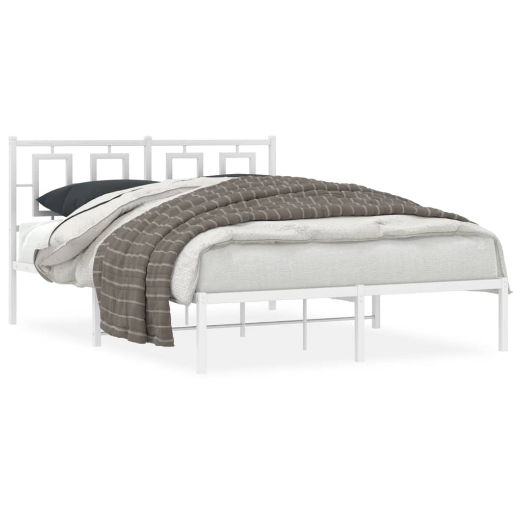 Metal Bed Frame without Mattress with Headboard White 135x190cm