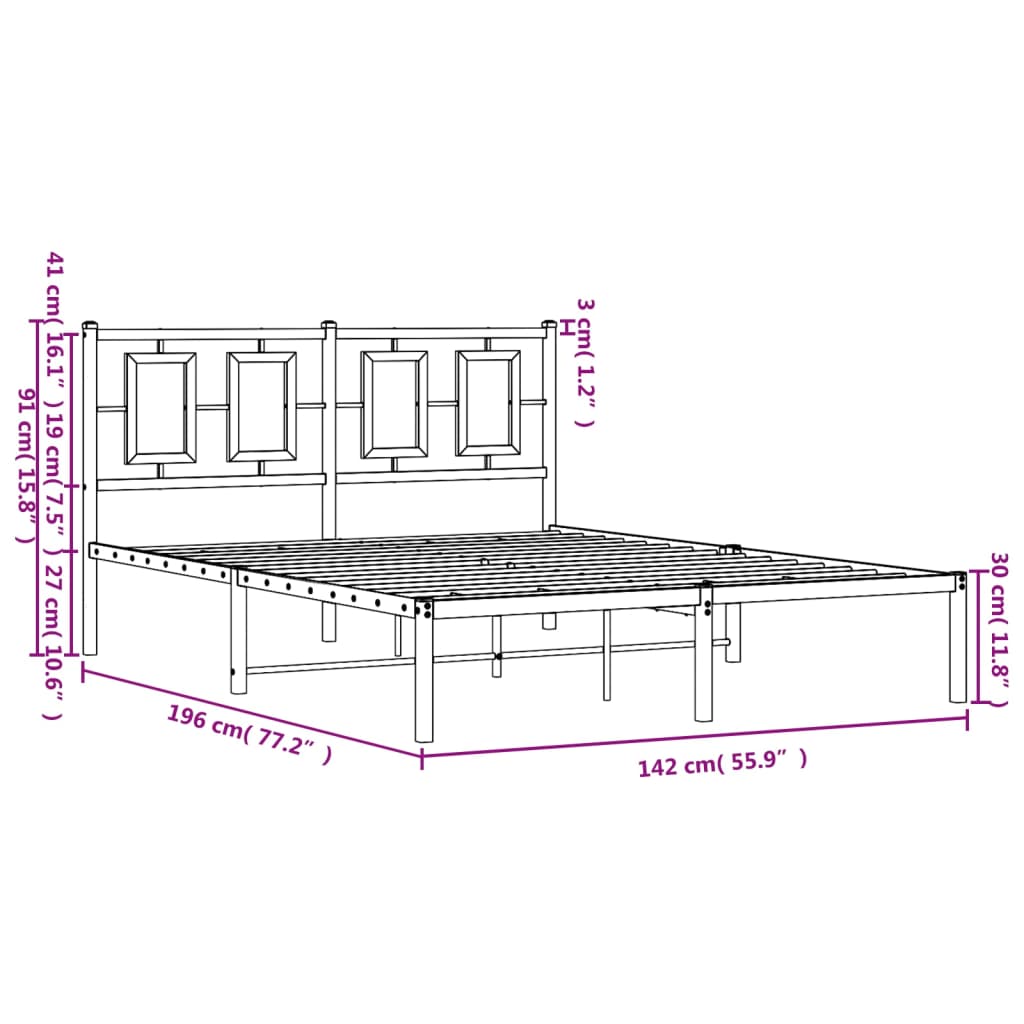 Metal Bed Frame without Mattress with Headboard White 135x190cm
