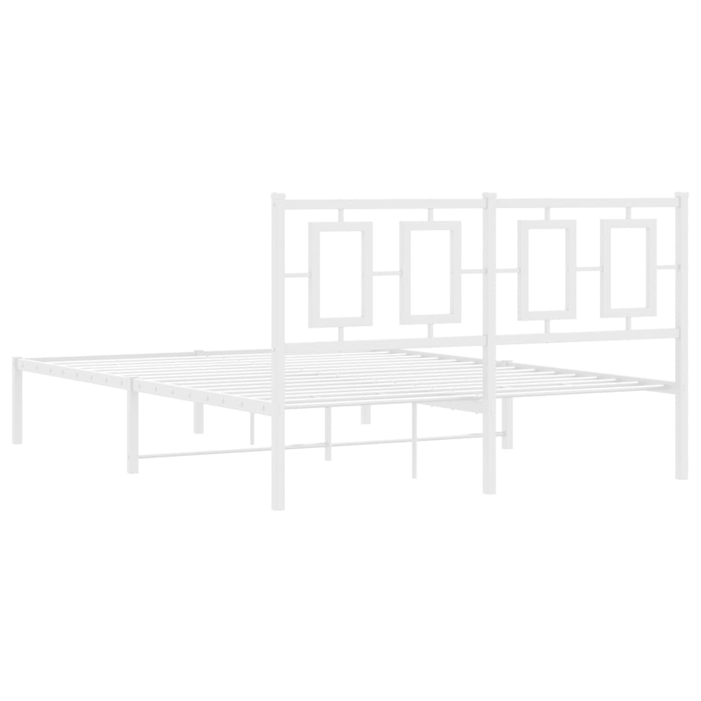 Metal Bed Frame without Mattress with Headboard White 140x190cm
