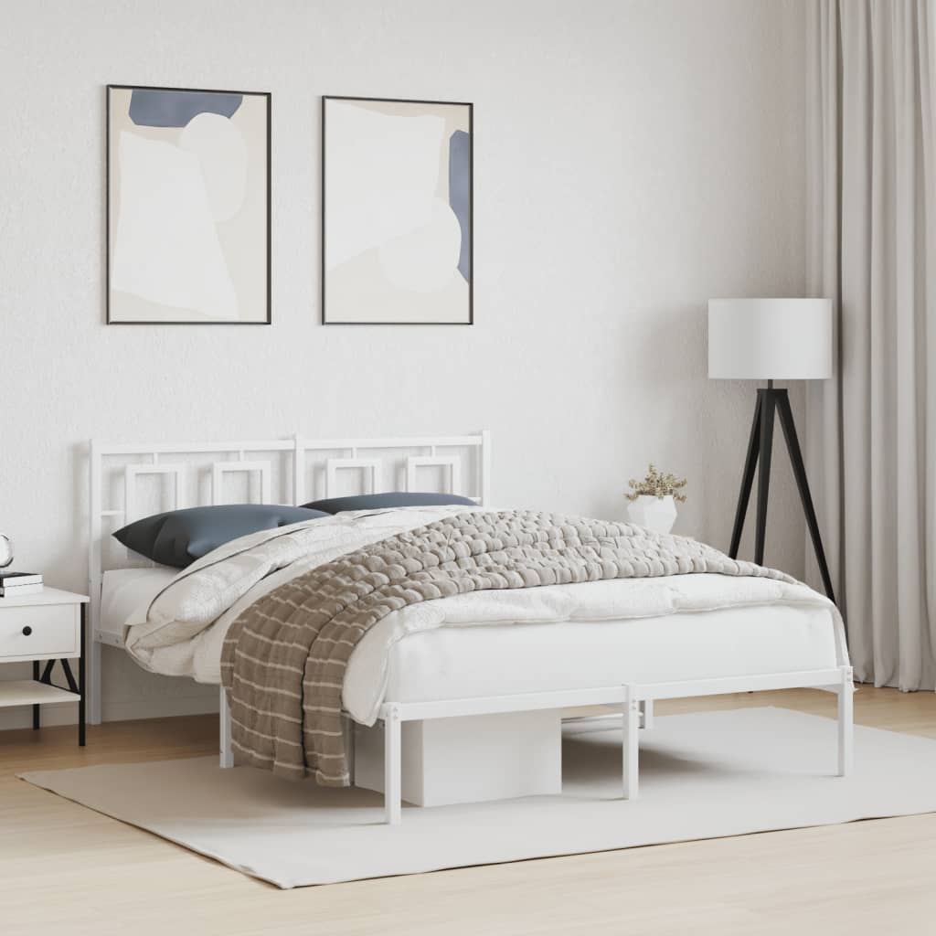 Metal Bed Frame without Mattress with Headboard White 140x200cm