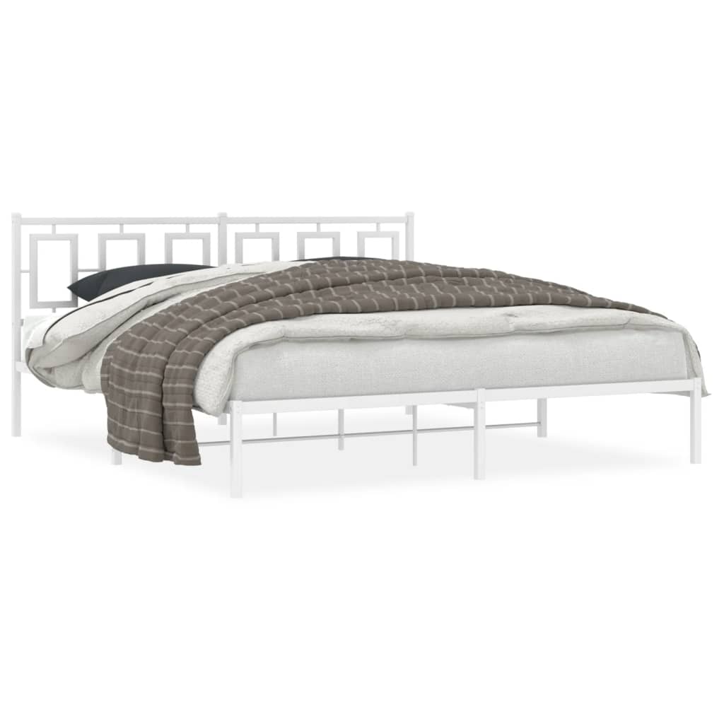 Metal Bed Frame without Mattress with Headboard White 183x213cm