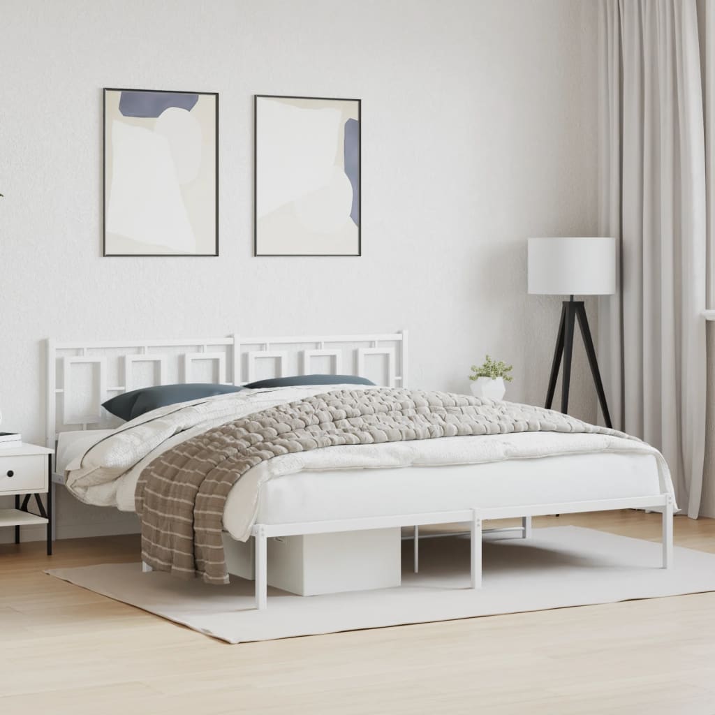 Metal Bed Frame without Mattress with Headboard White 183x213cm