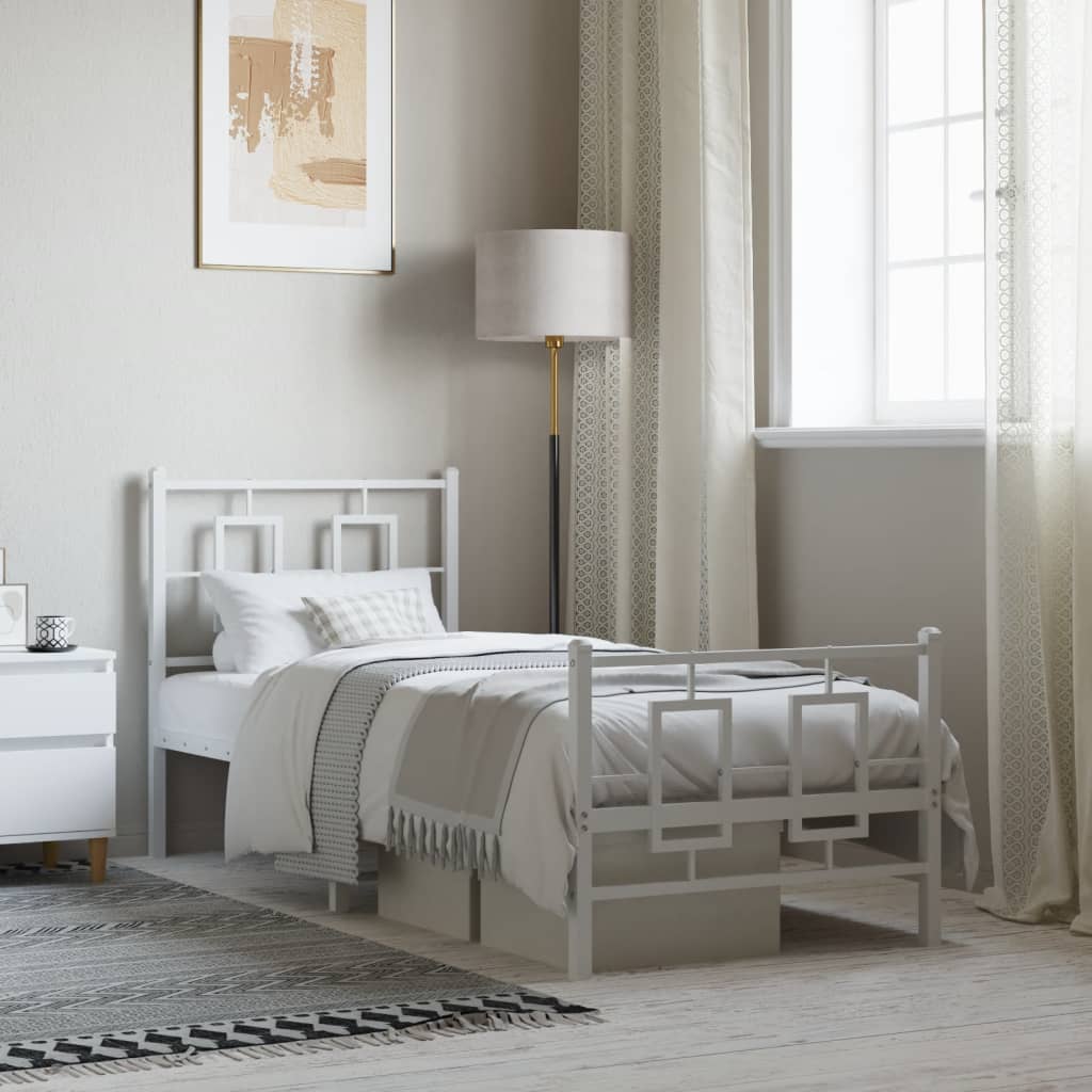 Metal Bed Frame without Mattress with Footboard White 80x200cm