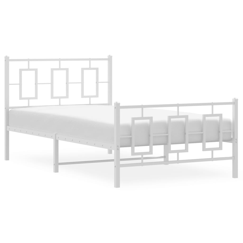Metal Bed Frame without Mattress with Footboard White 100x200cm