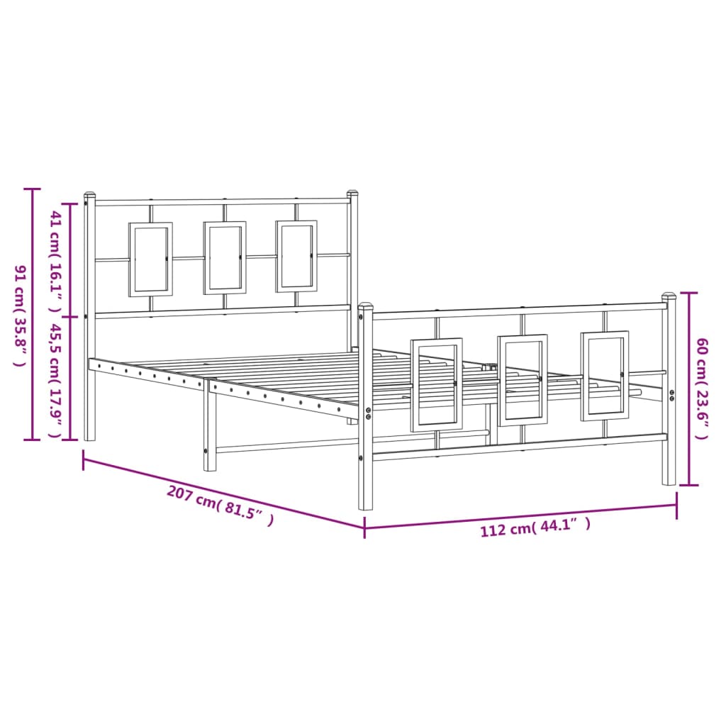 Metal Bed Frame without Mattress with Footboard White 107x203cm