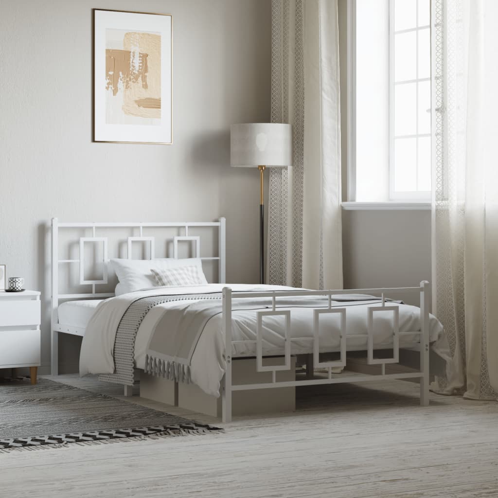 Metal Bed Frame without Mattress with Footboard White 107x203cm