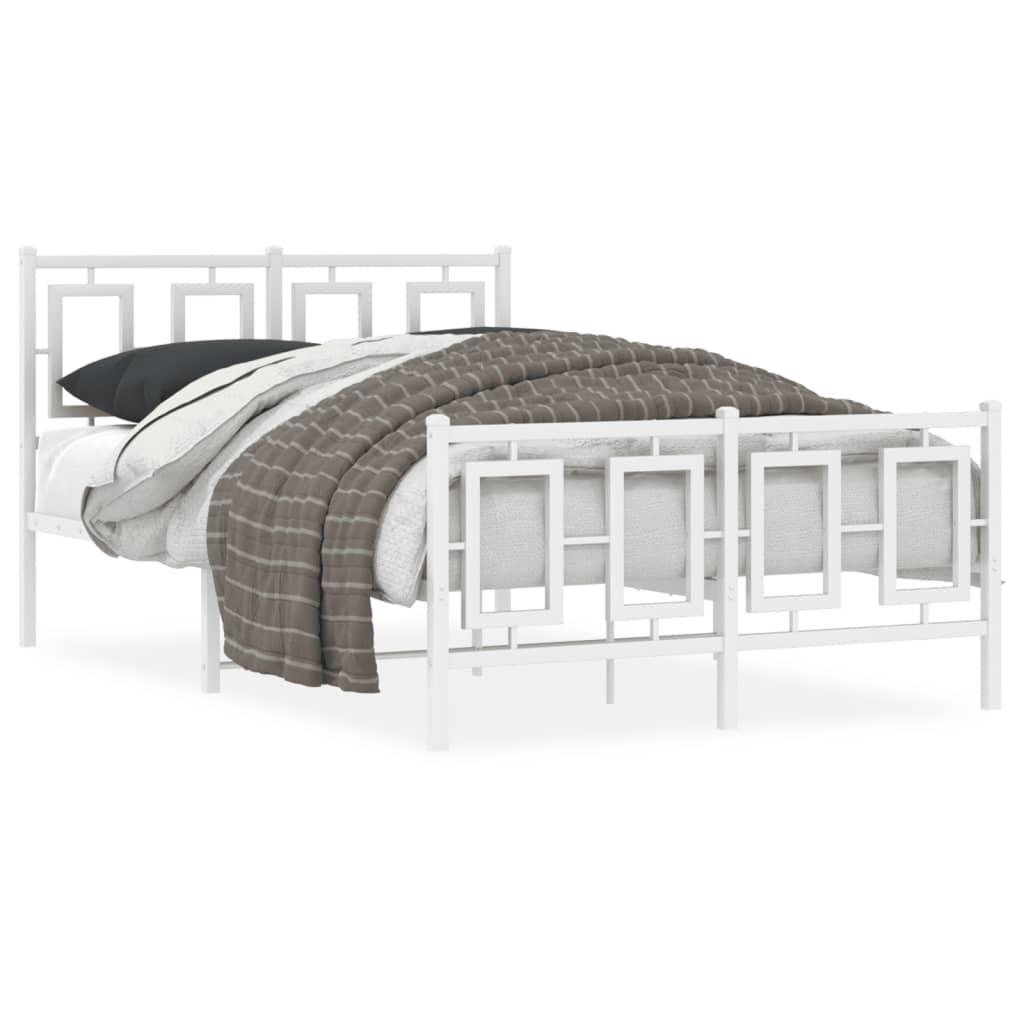 Metal Bed Frame without Mattress with Footboard White 120x190cm