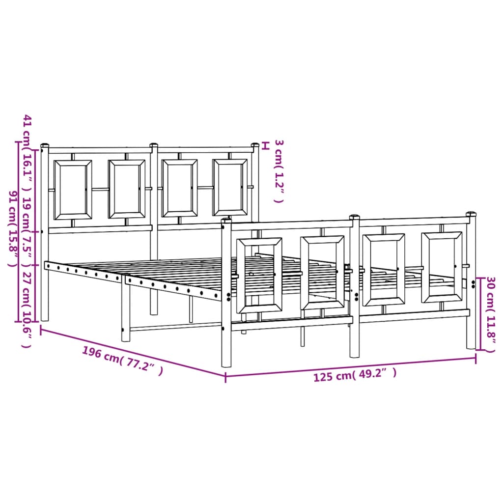 Metal Bed Frame without Mattress with Footboard White 120x190cm